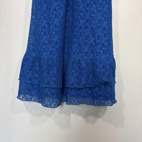 Aeropostale Solid V-Neck Lace Cami Dress Blue Slip Dress Y2K 90s Ruffle Hem - Picture 8 of 12